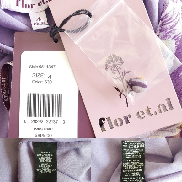 New Flor et. al Valles Floral Silk Chiffon Ruffle Lilac Gown Resort '20 4 US NWT - Picture 17 of 17